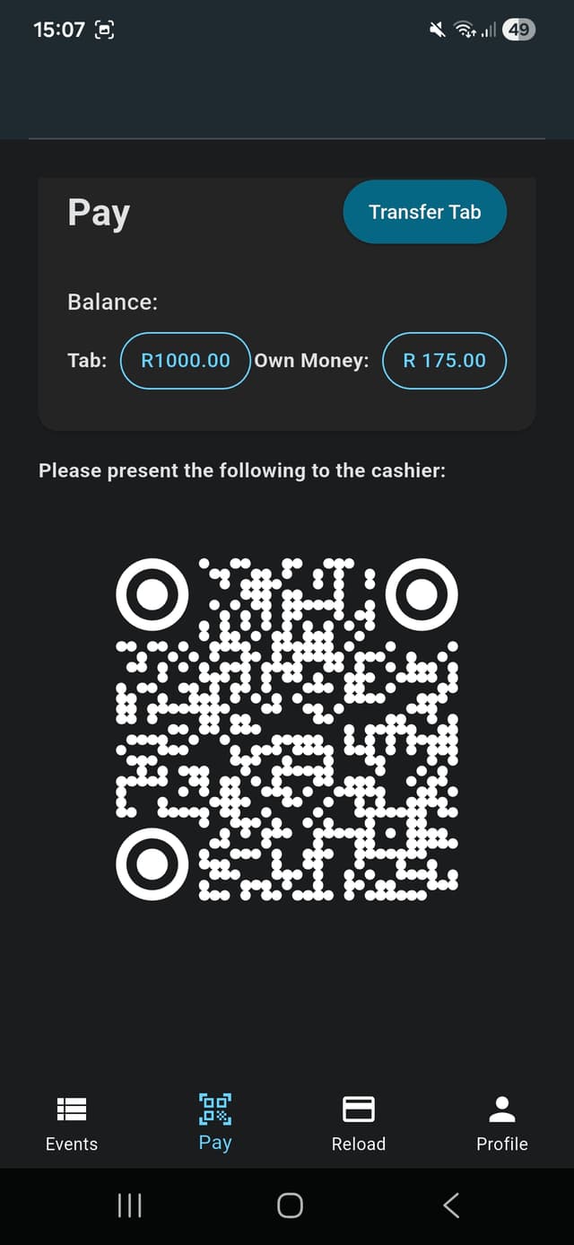Guest payment QR code screen
